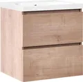 Produktbild: BELIANI Wandmontierter Badezimmerschrank hellbraun 60 x 49 cm mit 2 Schubladen und Waschbecken
