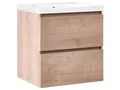 Produktbild: Wandmontierter Badezimmerschrank mit Waschbecken 2 Schubladen 60 x 49 cm hellbra