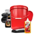 Produktbild: Autowäsche Set - SONAX: Autoshampoo, Felgenbeast Felgenreiniger - Detailmate: Trockentuch, Waschhandschuh, Wascheimer mit Deckel - Autoreinigungsset Aussen
