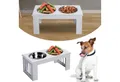Produktbild: PawHut Futternapf erhöhter Katzen Hunde Futternapf, Edelstahl, Edelstahl Weiß, 58,4 x 30,5 x 25,4 cm
