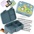 Produktbild: BEARFOOT Bento Box COMPACT | BPA-freie Kinder Brotdose für Schule & Kindergarten | Auslaufsichere Lunchbox für Mädchen & Jungen | Praktisch, leicht & kompakt (Traktor-blau, 650ml)