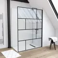 Produktbild: Duschwand MARWELL in modernem Design 140 x 195 cm - Trennwand aus Glas mit matt schwarzen Wandprofil - mit Einscheibensicherheitsglas - Schwarz