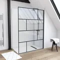 Produktbild: MARWELL Duschwand in modernem Design 140 x 195 cm - Trennwand aus Glas mit matt schwarzen Wandprofil - Einscheibensicherheitsglas für höchste Sicherheit - Montage auf Duschwanne oder Fliesen