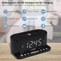 Produktbild: Radiowecker Uhrenradio Wecker, QI-Ladefunktion, Zwei Weckzeiten, Display dimmbar