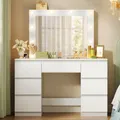 Produktbild: WOLTU Schminktisch mit Beleuchtung Hollywood, 3 Lichtmodi, großer Schminktisch mit Spiegel, Frisiertisch mit 7 Schubladen, 107×140,5×39,5 cm, Moderne Möbel für Schlafzimmer, Weiß