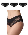 Produktbild: Snocks 3er Pack Hipster Lace - Damen Baumwolle Panties mit Spitze - Unterhose Damen Slip - Gr. XXL - Farbe Schwarz