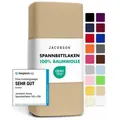 Produktbild: Jacobson Spannbettlaken aus 100% Baumwolle, Jersey Bettlaken 160 g/m2, Spannbetttuch mit Gummizug, OEKO-TEX®, pflegeleicht, viele Farben beige 120 - 130 cm x 200 cm