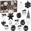 Produktbild: Christbaumschmuck Set 24 Tlg Wichtel Zwerge Schneeflocken Baumkugel Schwarz Weiß