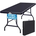 Produktbild: Casaria® Gartentisch klappbar Polyrattan Campingtisch 180x75cm Wetterfest Tragegriff Klapptisch Kunststoff Tisch Garten Balkon Camping Buffettisch Schwarz