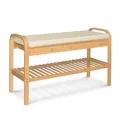 Produktbild: AD.CON Bambus Schuhregal, Schuhregal aus Bambus mit Sitzbank, Schuhbank mit Sitzkissen, Sitzbank mit einer Ebene, Beige
