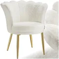 Produktbild: tectake® Kuschelsessel, Sessel modern, Muschelsessel, Wohnzimmer Stühle, Stuhl Esszimmer, Küchenstuhl, Cocktailsessel, Sessel Schlafzimmer, Living Room, Esszimmerstühle - Kunstfell, Creme/Gold
