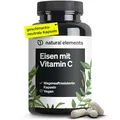 Produktbild: natural elements Eisen 20mg (aus Eisenbisglycinat) pro Kapsel – mit 42mg natürlichem Vitamin C – vegan, geschmacksneutral – 180 Kapseln – Premium-Rohstoff: FerrochelTM (Eisen-Chelat)