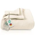 Produktbild: LAYNENBURG Premium Musselin Babydecke 120x120cm – 4 lagige Decke aus 100% Baumwolle - Oeko-TEX 100 - Kuscheldecke oder Schlafdecke, Pucktuch, Spucktuch für Baby, Neugeborene & Kinder (Creme)