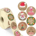 Produktbild: colortouch Aufkleber Weihnachten - 500 Stück Kraftpapier Optik Weihnachtsaufkleber - Frohe Weihnachten Sticker - 35 mm Rund Rolle Vintage Selbstklebend Weihnachtssticker für Geschenktüten, Verpackung