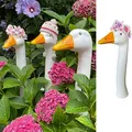 Produktbild: OF Gänsehals Gartenstecker Gans - Höhe 35 bis 38 cm groß - Deko Gartenfiguren für außen (Blumenkranz)