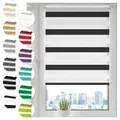 Produktbild: Doppelrollo Klemmfix ohne Bohren 100cm x 210cm Schwarz/Weiß Duo Rollo Klemmrollo Sonnenschutzrollo Fensterrollo für Fenster & Türen Zebrarollo Seitenzugrollo