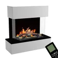 Produktbild: GLOW FIRE Wasserdampf Kamin HÖLDERLIN Sims (Wandkamin) - Elektrokamin für die Wand mit realistischen LED 3D-Flammen, Knistereffekt & Fernbedienung, 80x78x40 cm, Opti-Myst 600 mit Holz-Deko, Weiß