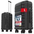 Produktbild: Hartschalenkoffer Reisekoffer L – Trolley Rollkoffer Groß mit 4 Rollen & TSA-Schloss, Schwarz, 64 x 44 x 24 cm, stabil & leicht