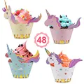 Produktbild: Vabaso Einhorn Cupcake Wrappers Papier 48 Stücke süße Unicorn Muffins Dessert Dekoration Verpackung für Kinder Geburtstag Party, Hochzeit Kuchen Deko