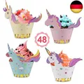 Produktbild: Vabaso Einhorn Cupcake Wrappers Papier 48 Stücke süße Unicorn Muffins Dessert De