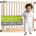 Produktbild: BOMI® Kinderschutzgitter Miko ohne Bohren 63-161 cm | 90° Feststellfunktion | Türschutzgitter aus Buche (Holz) | Türgitter Baby Schwarz - Braun