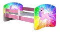 Produktbild: Kinderbett Jugendbett mit einer Schublade und Matratze Rausfallschutz Rosa 70 x 140 80 x 160 80 x 180 ACMA II (18 Pony Regenbogen, 70 x 140 cm)