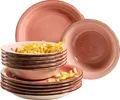 Produktbild: Mäser 931495 Lumaca Teller-Set für 6 Personen im modernen Vintage Look, Tafelservice, handbemalt, Steingut, rosa, 12-teilig (1 Set)