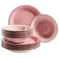 Produktbild: Mäser 931495 Lumaca Teller-Set für 6 Personen im modernen Vintage Look, Tafelservice, handbemalt, Steingut, rosa, 12-teilig (1 Set)