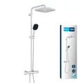 Produktbild: GROHE Vitalio 250, Duschsystem wassersparend 8l pro Min (Regendusche mit Thermostat, schwenkbare Kopfbrause, Sicherheitssperre bei 38C°, Duscharmatur mit Antikalk-System), eckig, chrom, 26696001