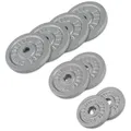 Produktbild: GORILLA SPORTS® Hantelscheiben - Set/Einzeln, 0,5/1,25/2/2,5/5/10/15/20/25/30 kg Gewichte, 30/31 mm, Gusseisen, Silber/Schwarz - Gewichtsscheiben, Bumper Plates