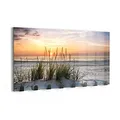 Produktbild: DEQORI Wandgarderobe Glas & Metall | Motiv Sonnenuntergang am Strand | 60x30 cm | Design Haken-Leiste modern | Garderoben-Paneel für Flur, Wohnzimmer & Schlafzimmer | magnetisch & beschreibbar