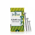 Produktbild: Jet-Fast Premium Universalschrauben 4,5 x 40 mm, 500 Stück, Duo-Senkkopf, Vollgewinde, TX Antrieb, Blau verzinkt, Holzschrauben, Spanplattenschrauben, Cut-Spitze, German Quality