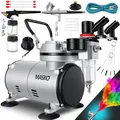 Produktbild: MASKO® Airbrush-Set mit Kompressor 4 bar inkl. Airbrush-Pistolen Lackierpistole Komplett-Set Tattoo Kunst Malerei Nadeln & Düsen im Zubehör Multifunktions Dual-Set mit Manomter & Luftfilter