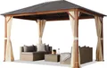 Produktbild: Gartenpavillon 3x4 m Holzoptik, Stahldach Hardtop 4 Seitenteile in Champagner