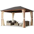 Produktbild: Gartenpavillon 3x4 m Holzoptik, Stahldach Hardtop 4 Seitenteile in champagner