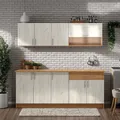 Produktbild: Homestyle4u Küche Modern Holz Eiche Küchenzeile ohne Geräte Einbauküche Singleküche 200 cm Shabby Weiß