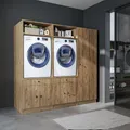 Produktbild: ROOMART Schrankwand für Waschküche & Hauswirtschaftsraum, in 3 Farben, 194 cm breit, Mit Ausziehbrett • Weiß • Schwarz Eiche (Ohne Aufsatzschrank, Eiche)
