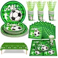 Produktbild: Nkaiso Fussball Geburtstag Deko Neutral Partygeschirr Set für 25 Personen, 126 Stück Grün Papier Teller Becher Servietten Strohhalme für Baby Shower Geburtstag Mädchen Junge Mottoparty