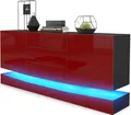 Produktbild: Vladon Sideboard City,  Germany, Schwarz matt/Bordeaux Hochglanz inkl. LED - Moderne Kommode für Ihr Wohnbereich (178 x 72 x 38 cm)
