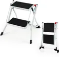 Produktbild: COSTWAY Klapptritt mit 2 Stufen, Trittleiter Klappbar, 20 cm breit, bis 150 kg belastbar, Klappleiter mit Tragegriff & Anti-Rutsch-Pedal, Haushaltsleiter für Zuhause Büro Garage, Metall, Weiß