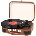 Produktbild: Plattenspieler Koffer mit Lautsprecher & Bluetooth 5.4 | 3 Geschwindigkeiten (33/45/78 U/min) • Tragbarer Schallplattenspieler • Vinyl-zu-MP3 Konverter • Retro Design Braun