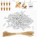 Produktbild: Hengxinc 168 Stück 25MM Mini Holzklammern Klein Weiß Mini Wäscheklammern Hochzeit Kleine Holzklammern Für Polaroid Fotos mit 10M Jute String DIY für Fotowand Display Party