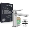 Produktbild: KLUDI-X3 Waschtischarmatur mit Push-Open Ablaufgarnitur, Auslaufhöhe 110 mm, wassersparender Wasserhahn Bad Größe M, Keramikkartusche, Mischbatterie Waschbecken inkl. Anschlussschläuche in Chrom