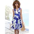 Produktbild: Jerseykleid VIVANCE, Damen, Gr. 36, N-Gr, blau, grün, creme bedruckt, Jersey, Obermaterial: 95% Polyester, 5% Elasthan, bedruckt, figurumspielend kniefrei, tiefer V-Ausschnitt, Kleider Jerseykleid, in Wickeloptik, tailliertes Minikleid, Sommerkleid