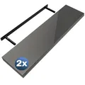 Produktbild: Casaria® 2X Wandregal Holz Grau Regal mit Halterung 15kg Tragkraft Hängeregal Küche Wohnzimmer Flur Wand Schweberegal Bücherregal Regalbrett Schwebend Hochglanz 90cm