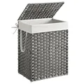 Produktbild: SONGMICS Wäschekorb, Wäschesammler 90 L, Wäschebox aus synthetischem Rattan, mit Deckel und Griffen, geflochten, faltbar, herausnehmbarer Wäschesack, taubengrau LCB51WG