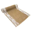 Produktbild: Oblique Unique® Jute Tischläufer mit Spitze Tischband Tisch Läufer Naturfarben 270 cm x 30 cm Tischdeko für Geburtstag Party Hochzeit Garten Party Deko