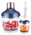Produktbild: Bear 0.6L+2L Zerkleinerer Elektrisch Mini, 2 Geschwindigkeitsstufen, Häcksler mit 4-Edelstahlklingen und Fleischwolf, Glasbehälter Zerkleinerer für Fleisch,Babynahrung,Obst,Gemüse – Blau