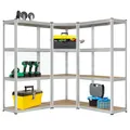 Produktbild: Juskys 3er Metall Regalsystem Easy 1 Eckregal & 2 Schwerlastregale 12 MDF Holz Böden 960kg