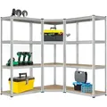 Produktbild: Juskys 3er Metall Regalsystem Easy - 1 Eckregal & 2 Lagerregale - 960 kg - Silber - Silber/Braun